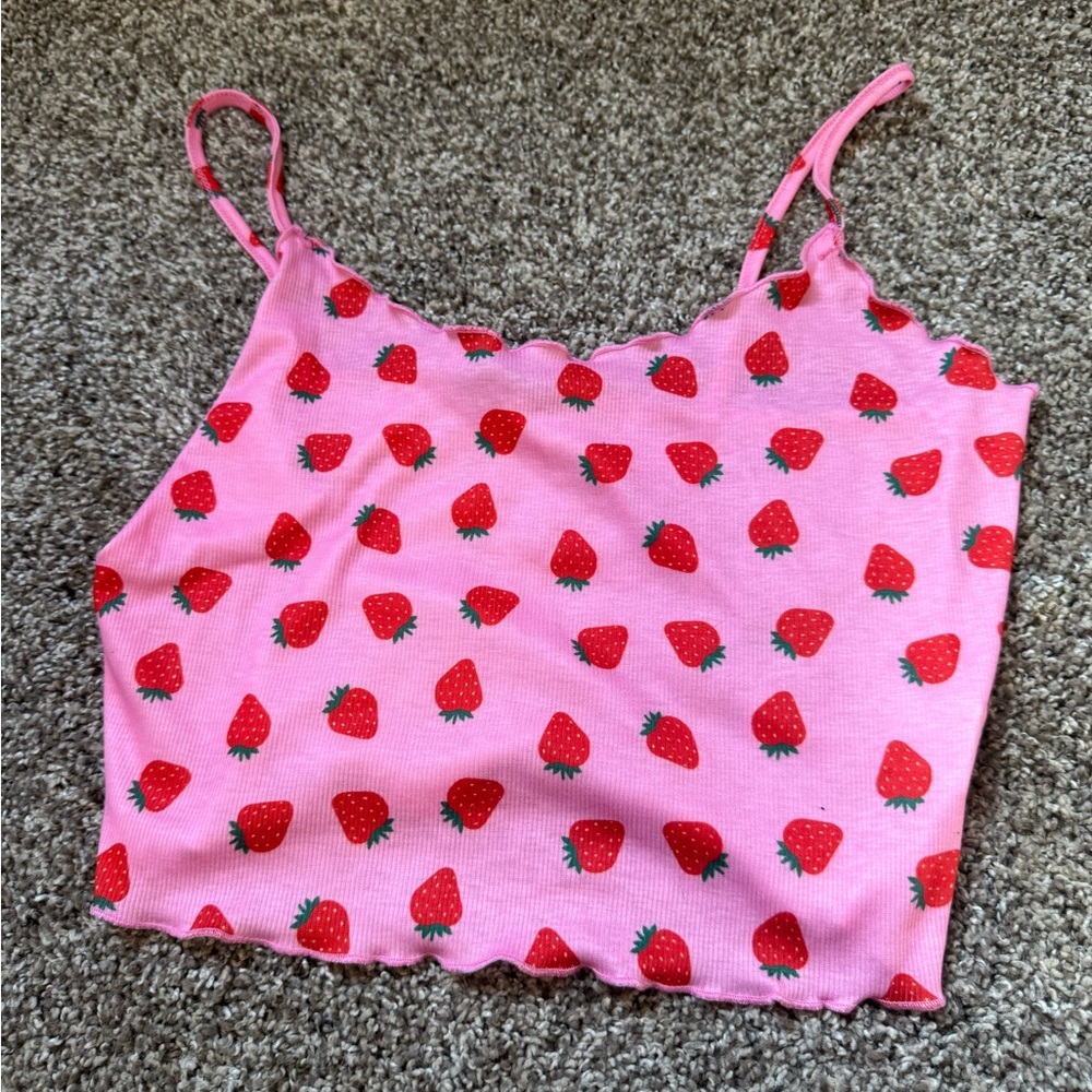 Pink Strawberry Print Crop Top